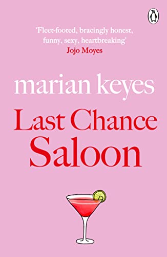 Book cover: “Last Chance Saloon” with a pink background and cocktail illustration.