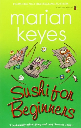 Book cover: "Sushi for Beginners" with illustrated sushi on wooden boards.
