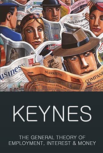 Book cover showing people reading newspapers with the title Keynes The General Theory.