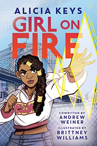 Book cover: young woman with braids, illustrated, against a city backdrop.