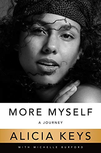 Book cover: Alicia Keys portrait, black and white, with gold text.