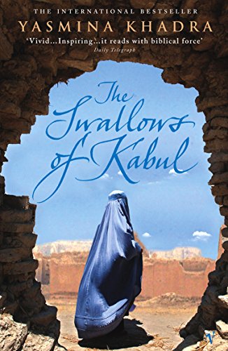 Book cover: "The Swallows of Kabul" with a woman in a burqa.