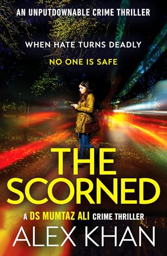 Book cover: woman with phone stands on a blurred, lit street.