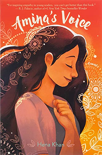 Book cover: "Amina's Voice" featuring a girl with long dark hair.