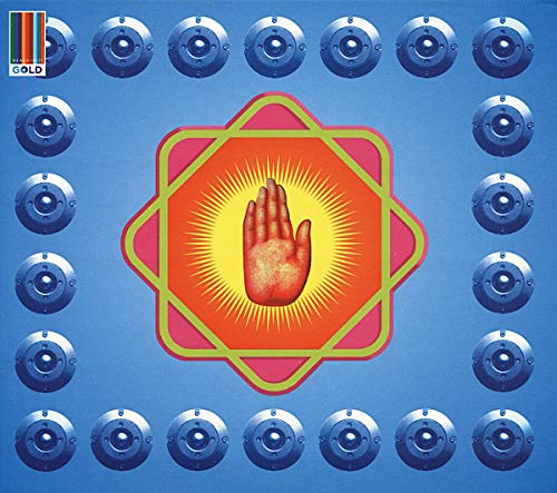 CD cover: blue background with hand symbol and circular patterns.