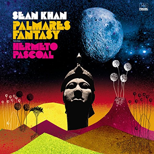 Album cover with a statue head, colorful landscape, and a moonlit sky.