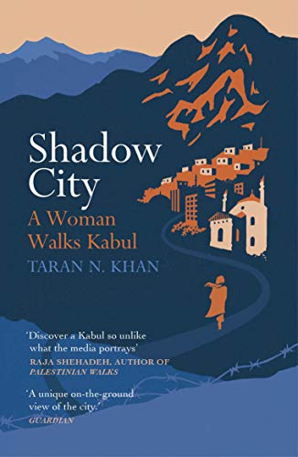 Book cover: "Shadow City" depicts mountains, a city, and a walking woman.