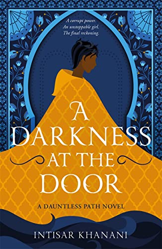 Book cover: woman in yellow shawl against a dark blue and gold design.