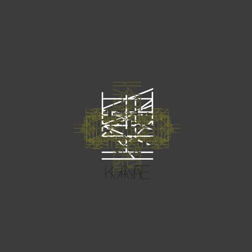Dark grey background with a white and olive green geometric abstract line art logo.