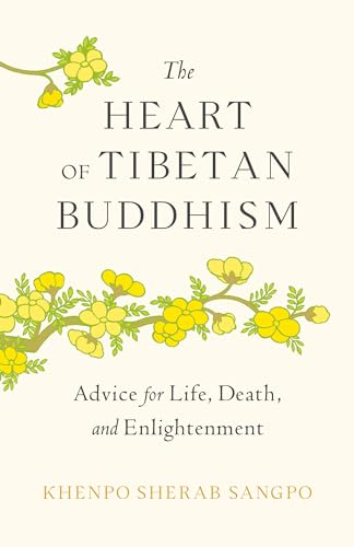 Book cover: "The Heart of Tibetan Buddhism" with yellow floral design.