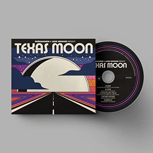 “Texas Moon” CD cover featuring a white crescent moon over a road.