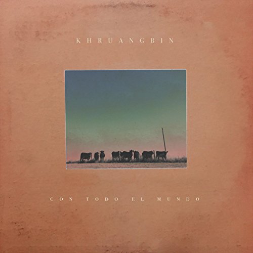 Khruangbin album cover: cattle in a field, framed by a peach background.