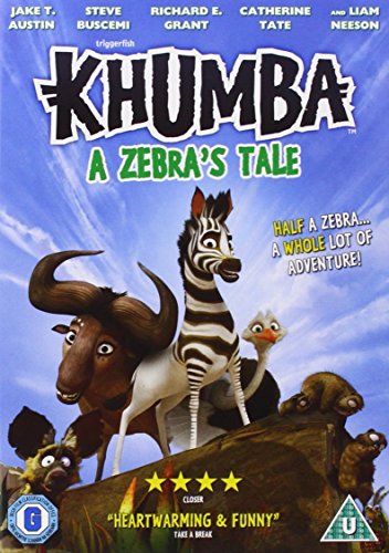 DVD cover for "Khumba: A Zebra's Tale" featuring zebra and wildlife.