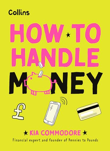 Book cover with yellow background, pink and black text, and money-related illustrations.