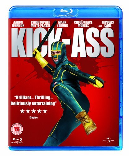 Kick-Ass" Blu-ray cover featuring a masked figure in a superhero pose.