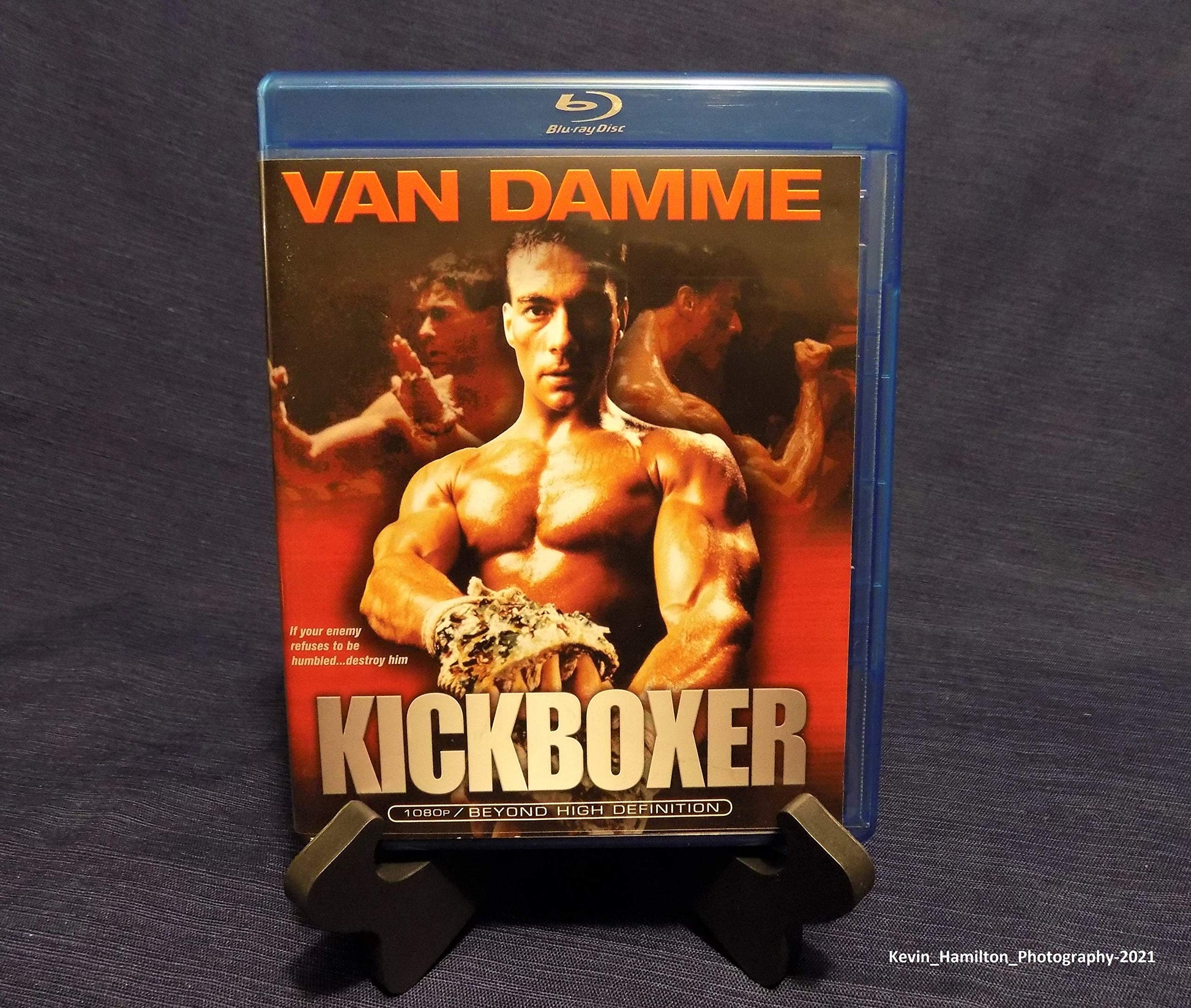 “Kickboxer” Blu-ray cover featuring Jean-Claude Van Damme in a fighting pose.