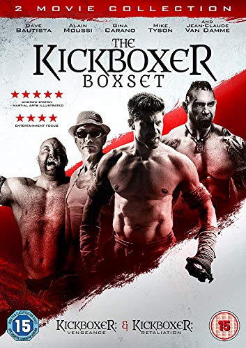 “Kickboxer” DVD boxset cover featuring four fighters, red and black design.