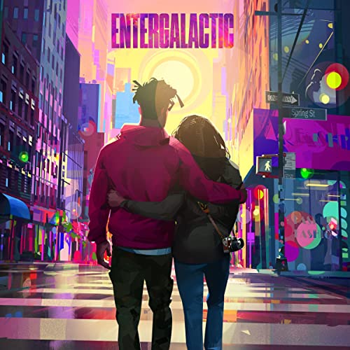 Couple embracing on a city street, album art for Kid Cudi’s Entergalactic.