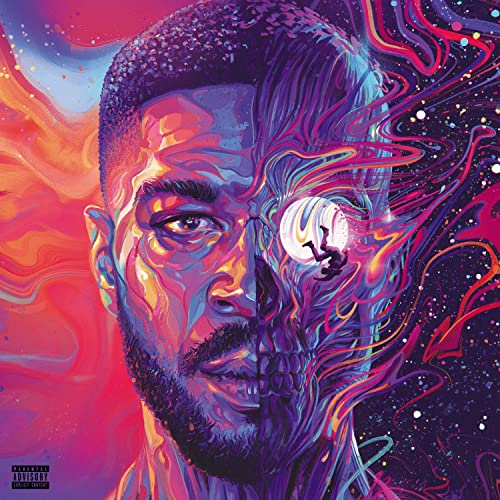 Kid Cudi album cover: painted portrait with swirling cosmic colors.