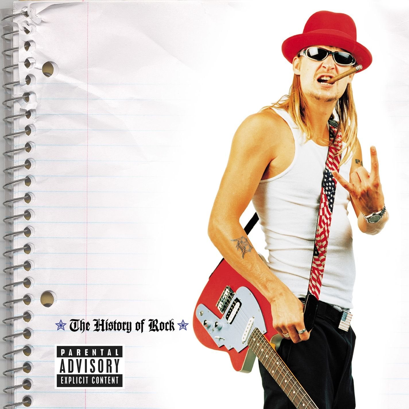 Kid Rock album cover: man with guitar, red hat, American flag.