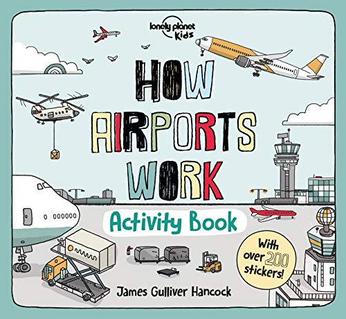 How Airports Work" activity book cover with airplanes, vehicles, and a control tower.