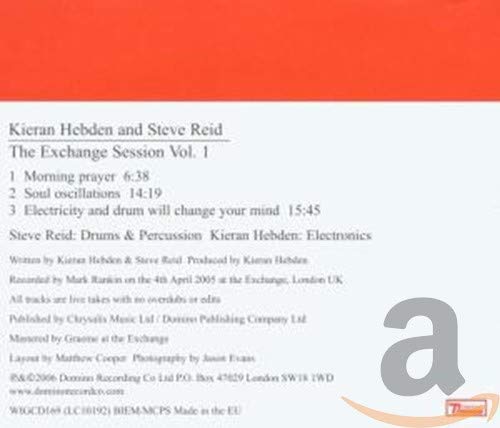 CD case for Kieran Hebden’s “Exchange Sessions, Vol. 1” with white text.