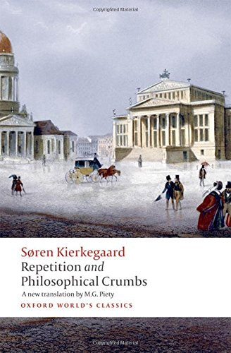 Book cover: "Repetition and Philosophical Crumbs" with a 19th-century city scene.