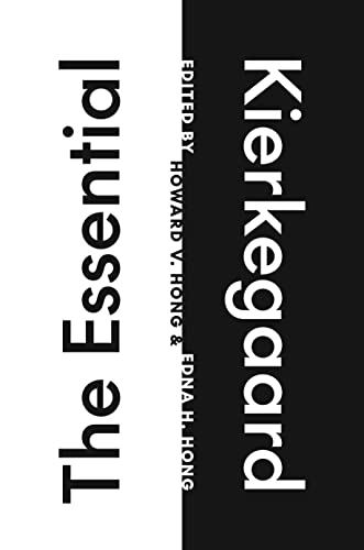 Black and white book cover with bold text: "The Essential Kierkegaard".