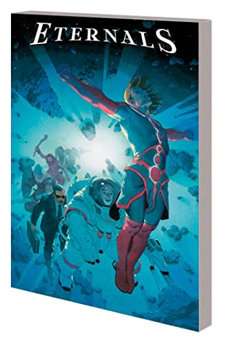 Comic book cover showing Ikaris flying above other characters against a blue space background.