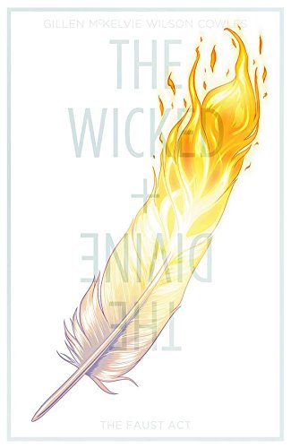 Comic book cover: flaming feather with title "The Wicked + The Divine".