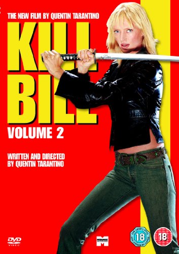 Kill Bill Volume 2 DVD cover featuring Uma Thurman with a katana.