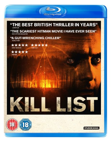 Blu-ray cover for Kill List featuring a man's face superimposed over a burning forest.
