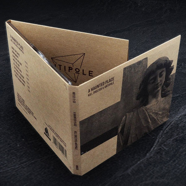 Cardboard CD packaging for "A Haunted Place" by Kill Shelter & Antip.