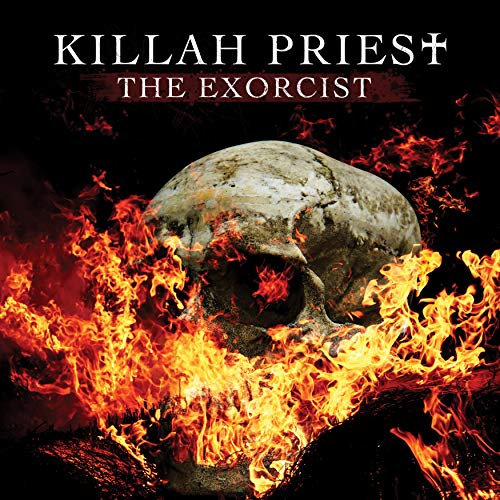 Red vinyl record with album cover featuring a skull engulfed in flames on a black background.