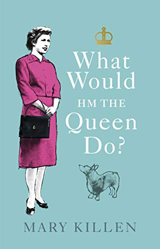 Book cover featuring Queen Elizabeth II, a corgi, and red text on blue.