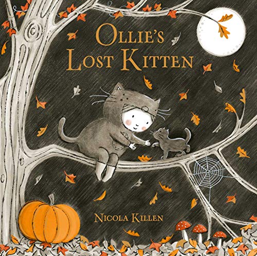 Book cover: gray cat searching for a small kitten under a tree.