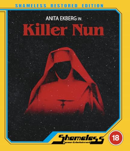 Blu-ray cover for "Killer Nun" featuring a shadowed figure in a red habit.