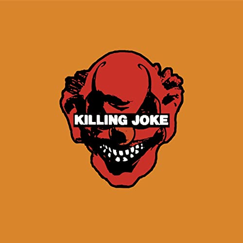 Red clown face with “Killing Joke” text over an orange background.