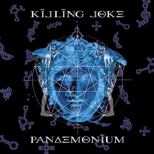 Killing Joke’s “Pandemonium” vinyl album cover: blue geometric face on black.