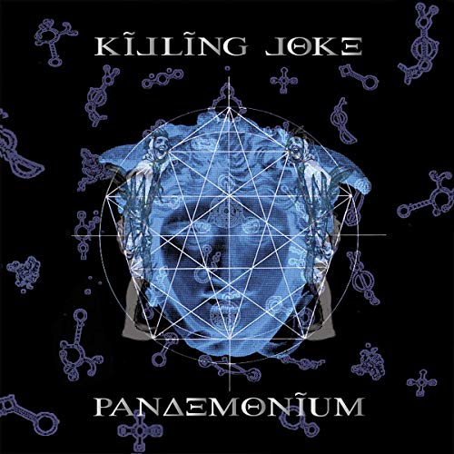 Album cover with blue geometric face overlay, Killing Joke text, and black background.
