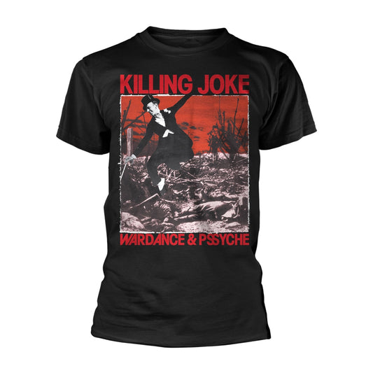 Black t-shirt with Killing Joke album art: a figure in a suit.