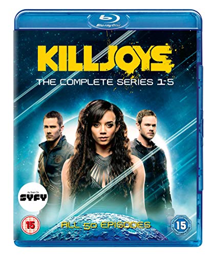 Killjoys The Complete Series 1-5 Blu-ray cover featuring three actors against a space background.