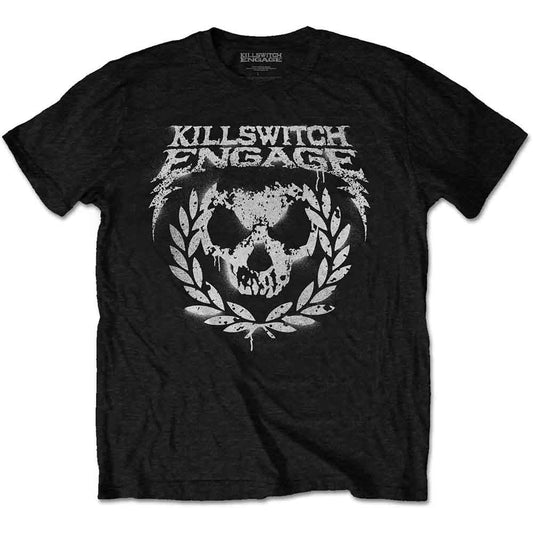 Black Killswitch Engage t-shirt with skull and laurel wreath graphic.