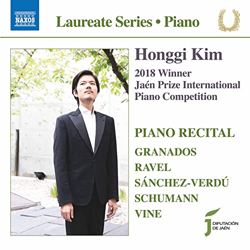 CD cover featuring pianist Honggi Kim in a tuxedo with text listing competition details.