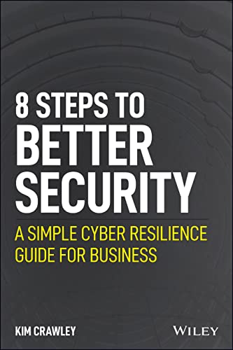 Book cover: "8 Steps to Better Security," a cyber resilience guide.