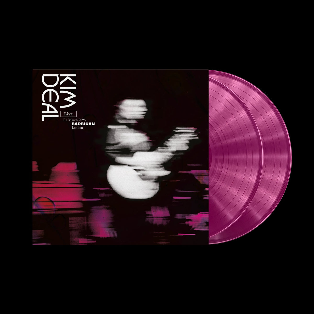 Kim Deal vinyl record cover with a blurred musician and pink disc.