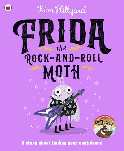 Purple book cover featuring a cartoon moth playing an electric guitar.