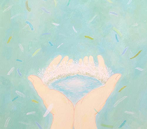 A CD album cover featuring two hands holding pink flowers against a pastel green background.