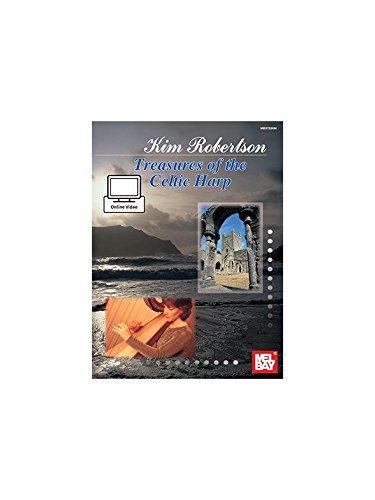 Sheet music cover for "Treasures Of The Celtic Harp" with harpist image.