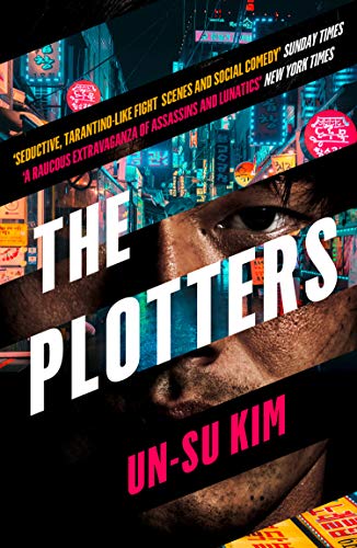 Book cover: "The Plotters" with a close-up of an eye and city lights.